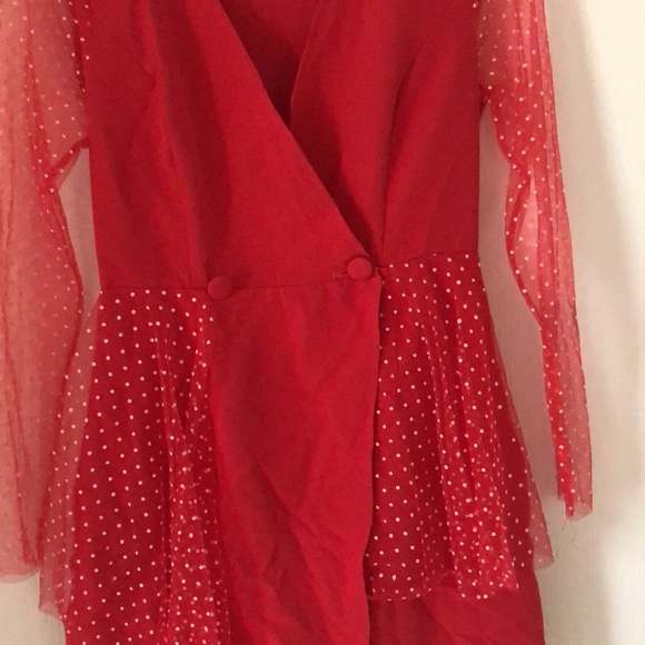 Woman’s Christmas bodycon fall feminine red polkadot dress - Picture 3 of 14